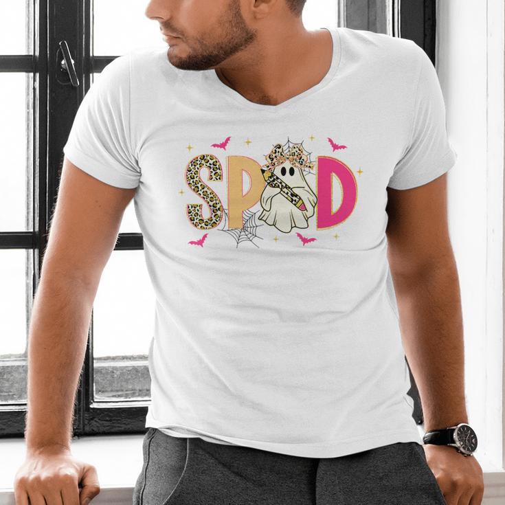 Sped Teacher Halloween Ghost Special Education Preppy Fall Men's V-Neck T-Shirt, gift for family, gift for coworker Sped Teacher Halloween Ghost Special Education Preppy Fall Men's V-Neck T-Shirt, gift for family, gift for coworker