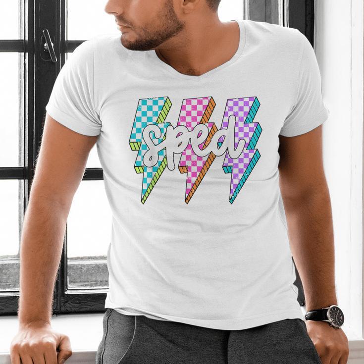 SPED Teacher Squad Lightning Bolt Special Education Men's V-Neck T-Shirt, gift for family, gift for coworker
