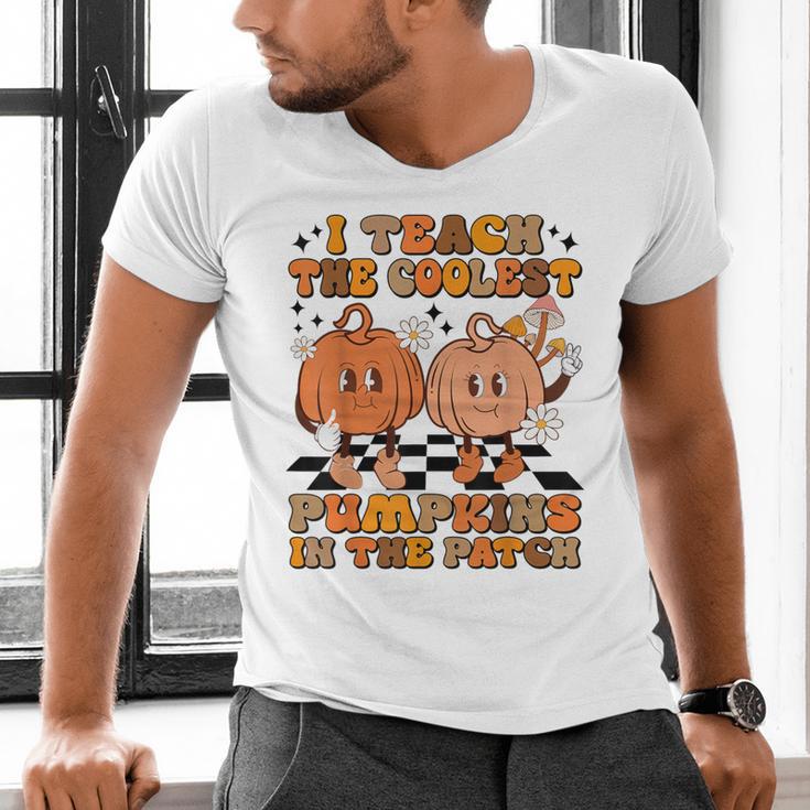 I Teach The Coolest Pumpkins In The Patch Teacher Halloween Men's V-Neck T-Shirt, gift for family, gift for coworker