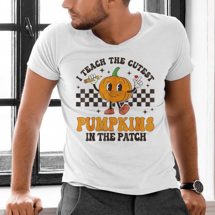 I Teach The Cutest Pumpkins In The Patch Groovy Teacher Fall Men's V-Neck T-Shirt, Groovy Teacher Shirts, gift for family, gift for coworker I Teach The Cutest Pumpkins In The Patch Groovy Teacher Fall Men's V-Neck T-Shirt, Groovy Teacher Shirts, gift for family, gift for coworker