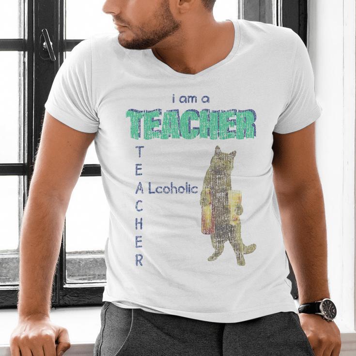I Am A Teacher Alcoholic Cat Beer Feline Men Women Men's V-Neck T-Shirt, gift for family, gift for coworker