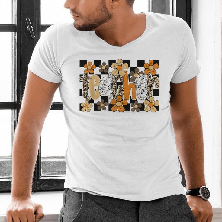 Teacher Appreciation Boho Floral Leopard Checkered Men's V-Neck T-Shirt, gift for family, gift for coworker Teacher Appreciation Boho Floral Leopard Checkered Men's V-Neck T-Shirt, gift for family, gift for coworker
