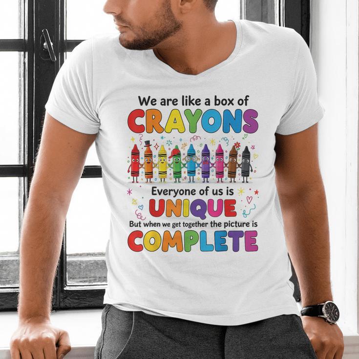 Teacher We Are Like a Box Of Crayons Back To School Men's V-Neck T-Shirt, gift for family, gift for coworker Teacher We Are Like a Box Of Crayons Back To School Men's V-Neck T-Shirt, gift for family, gift for coworker
