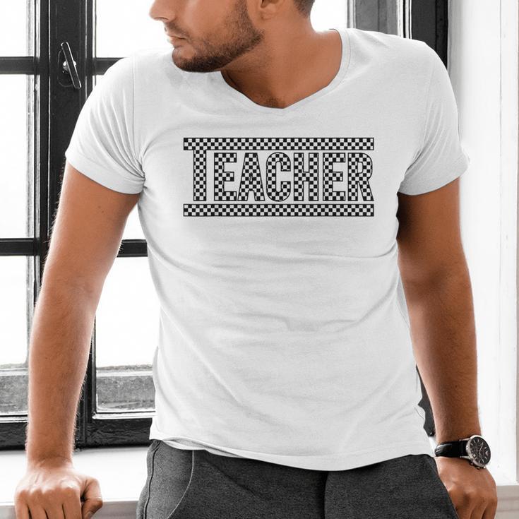 Teacher Checkered Racing Teacher Appreciation Men Women Men's V-Neck T-Shirt, gift for family, gift for coworker