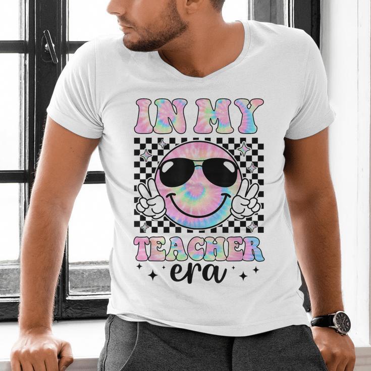 In My Teacher Era Groovy Tie Dye Back To School Cute Teacher Men's V-Neck T-Shirt, Groovy Teacher Shirts, gift for family, gift for coworker In My Teacher Era Groovy Tie Dye Back To School Cute Teacher Men's V-Neck T-Shirt, Groovy Teacher Shirts, gift for family, gift for coworker