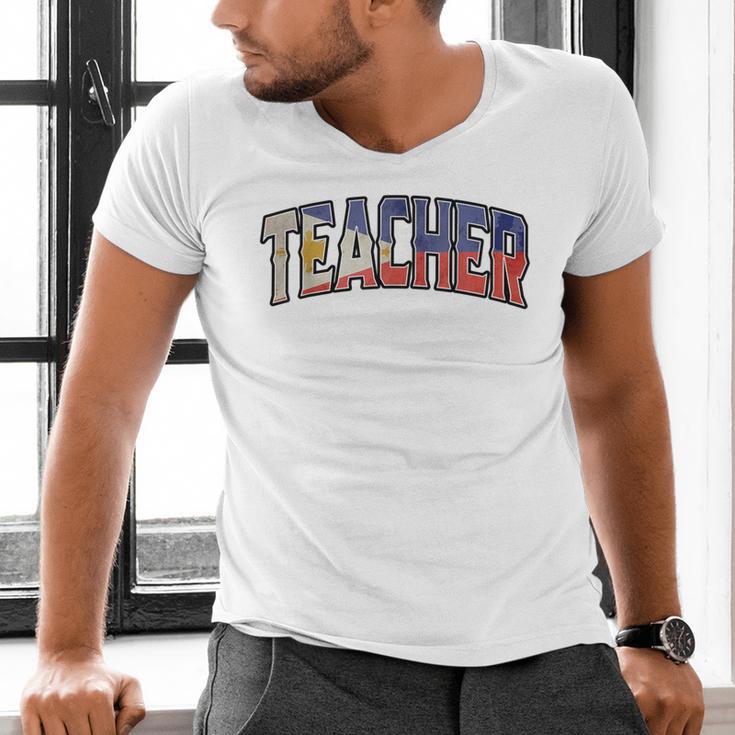 Teacher Filipino Vintage Heritage DNA Flag Men's V-Neck T-Shirt, gift for family, gift for coworker