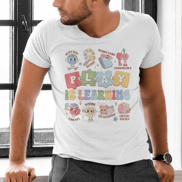 Teacher Groovy Play Is Learning Back To School Men's V-Neck T-Shirt, Groovy Teacher Shirts, gift for family, gift for coworker Teacher Groovy Play Is Learning Back To School Men's V-Neck T-Shirt, Groovy Teacher Shirts, gift for family, gift for coworker