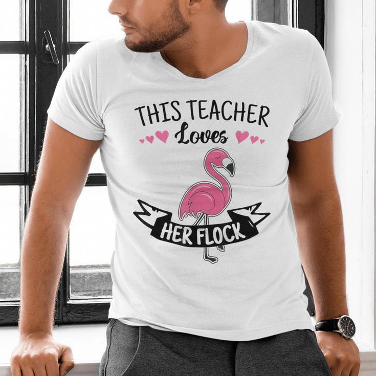 This Teacher Loves Her Flock Cute Flamingo Teacher Men's V-Neck T-Shirt, gift for family, gift for coworker This Teacher Loves Her Flock Cute Flamingo Teacher Men's V-Neck T-Shirt, gift for family, gift for coworker