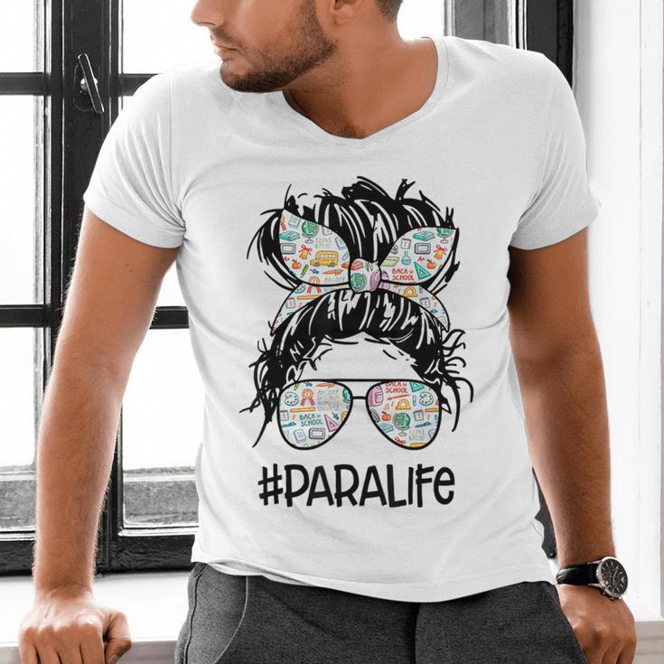 Teacher Para Life Tee Paraprofessional Cute Messy Bun Men's V-Neck T-Shirt, gift for family, gift for coworker