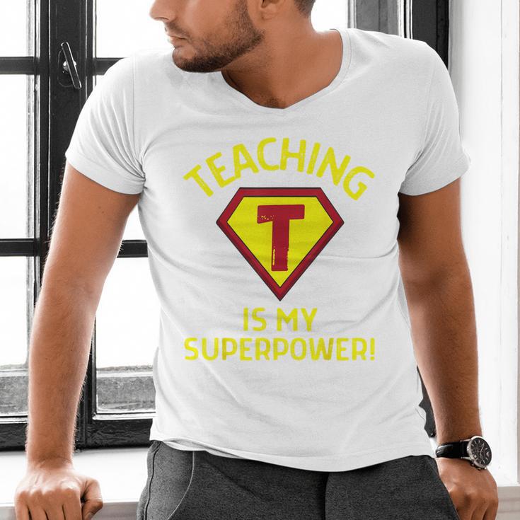 Teaching Is My Superpower Fun Elementary Teacher 1st Grade Men's V-Neck T-Shirt, gift for family, gift for coworker