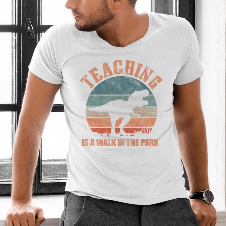 Teaching Is A Walk In The Park Teacher T-Rex Retro Men's V-Neck T-Shirt, gift for family, gift for coworker Teaching Is A Walk In The Park Teacher T-Rex Retro Men's V-Neck T-Shirt, gift for family, gift for coworker