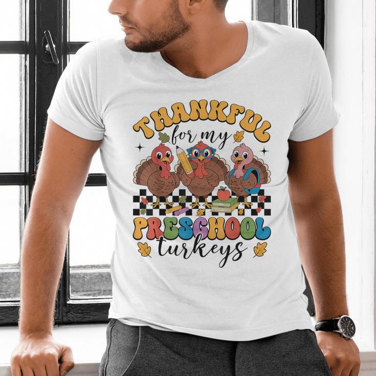 Thankful For My Preschool Turkeys Thanksgiving Teacher Fall Men's V-Neck T-Shirt, gift for family, gift for coworker Thankful For My Preschool Turkeys Thanksgiving Teacher Fall Men's V-Neck T-Shirt, gift for family, gift for coworker