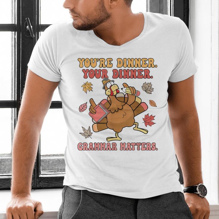 Thanksgiving Grammar Thankful English Teacher Fall Turkey Men's V-Neck T-Shirt, English Teacher Shirts, gift for family, gift for coworker
