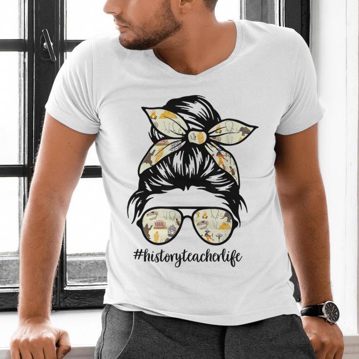 History Teacher Messy Bun Life Hair Glasses Men's V-Neck T-Shirt, History Teacher Shirts, gift for family, gift for coworker History Teacher Messy Bun Life Hair Glasses Men's V-Neck T-Shirt, History Teacher Shirts, gift for family, gift for coworker