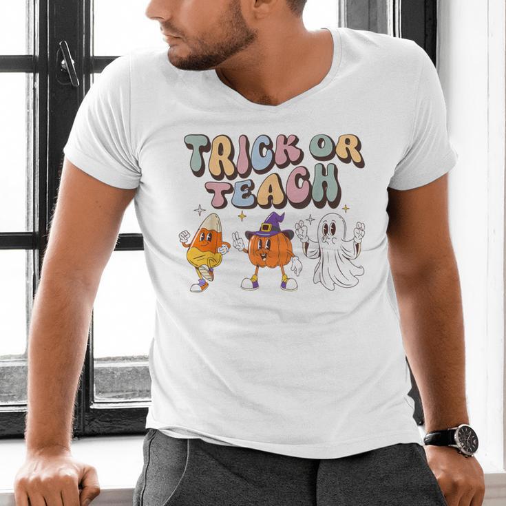 Trick Or Teach Candy Corn Pumpkin Ghost Teacher Men's V-Neck T-Shirt, gift for family, gift for coworker