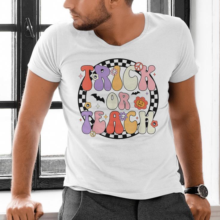Trick Or Teach Retro Groovy Halloween Teacher Men's V-Neck T-Shirt, Groovy Teacher Shirts, gift for family, gift for coworker Trick Or Teach Retro Groovy Halloween Teacher Men's V-Neck T-Shirt, Groovy Teacher Shirts, gift for family, gift for coworker