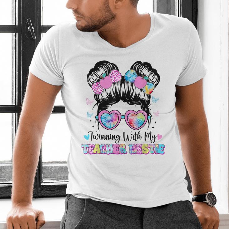 Twinning With My Teacher Bestie Twin Day Friends Teacher Men's V-Neck T-Shirt, gift for family, gift for coworker