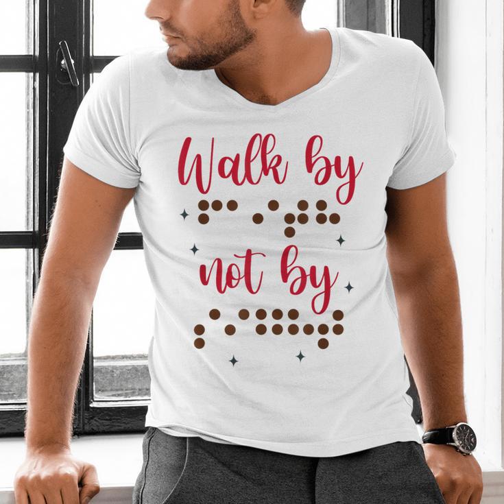 Visually Impaired Teacher Braille Bible Verse Walk By Faith Men's V-Neck T-Shirt, gift for family, gift for coworker