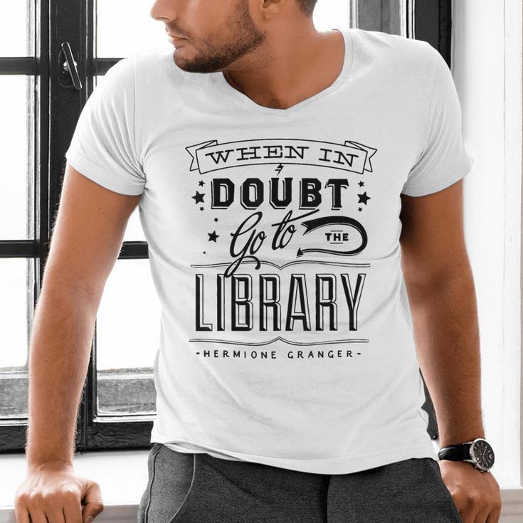 When In Doubt Go To The Library Teacher Vintage Book Lovers Men's V-Neck T-Shirt, gift for family, gift for coworker