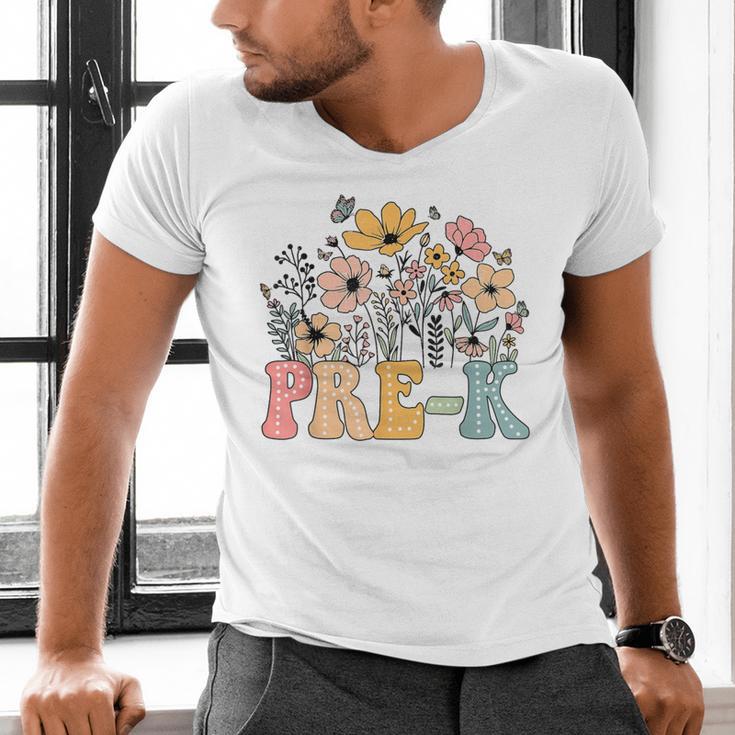 Wildflower Pre-K Preschool Team Floral Teacher Girls Men's V-Neck T-Shirt, gift for family, gift for coworker