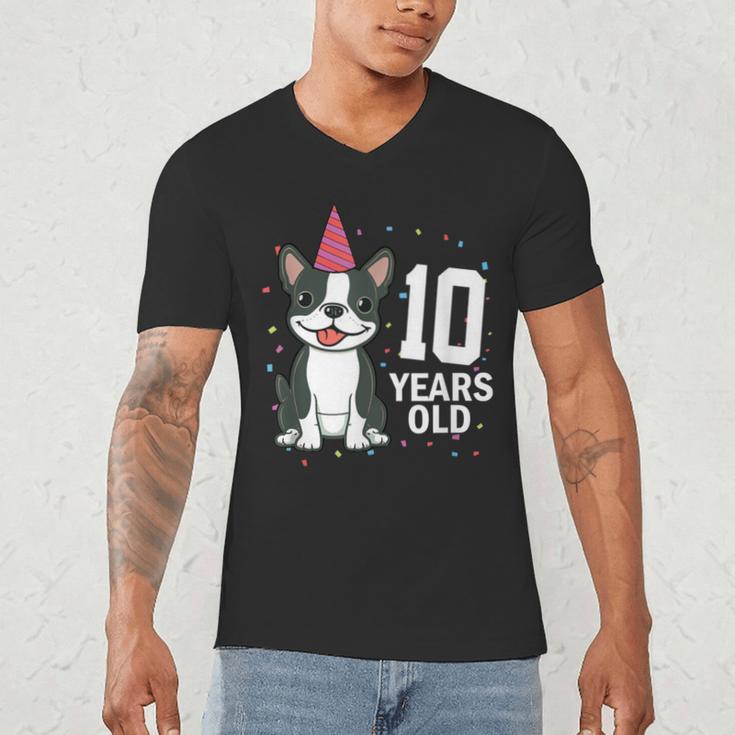 10 Years Old Birthday Boston Terrier Dog Lover 10th Party For Men Women Kids Men's V-Neck T-Shirt, novelty gifts, funny gifts