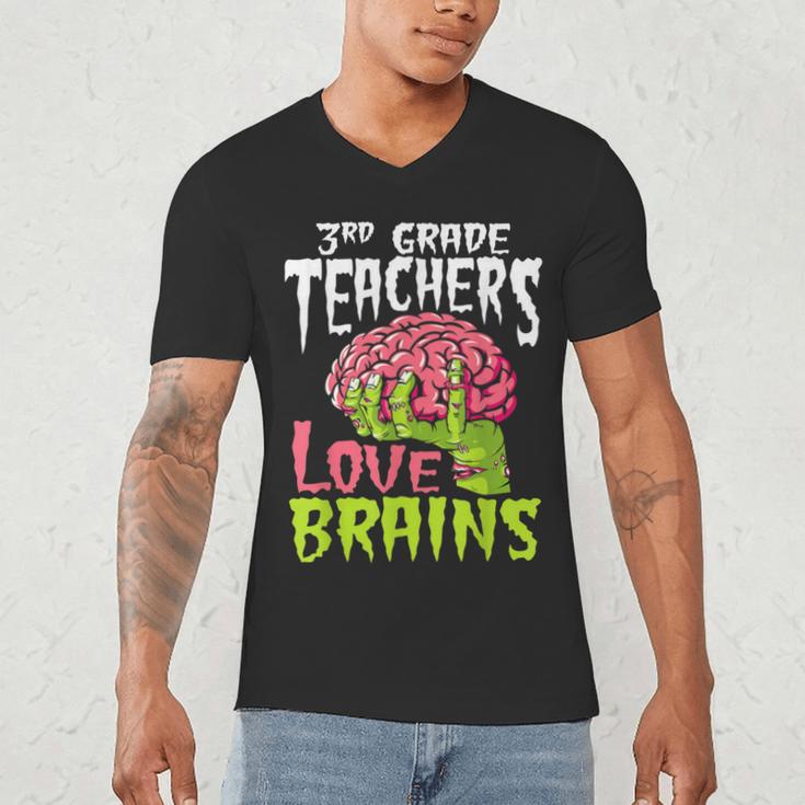 3rd Grade Teachers Love Brains Zombie Teacher Halloween Men's V-Neck T-Shirt, novelty gifts, funny gifts
