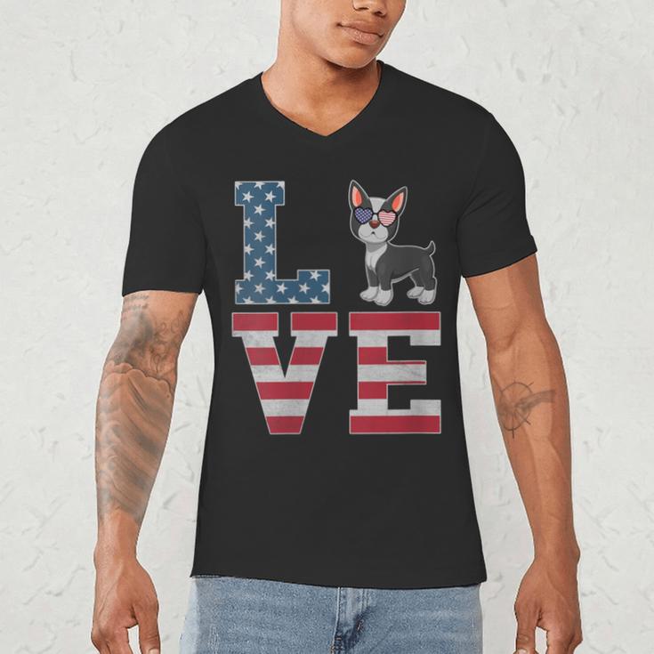 4th Of July Decor Patriotic LOVE Boston Terrier USA Flag Men's V-Neck T-Shirt, novelty gifts, funny gifts