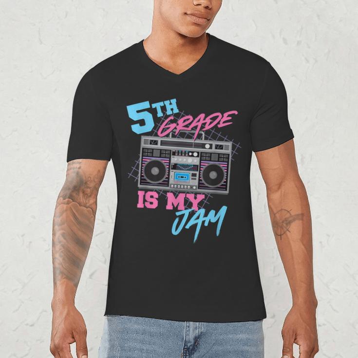 5th Grade Is My Jam Vintage 80s Boombox Teacher Student Men's V-Neck T-Shirt, novelty gifts, funny gifts