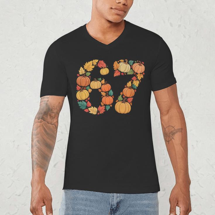 67 6 7 Fall Leaves For Teachers 67 Teacher Men's V-Neck T-Shirt, novelty gifts, funny gifts