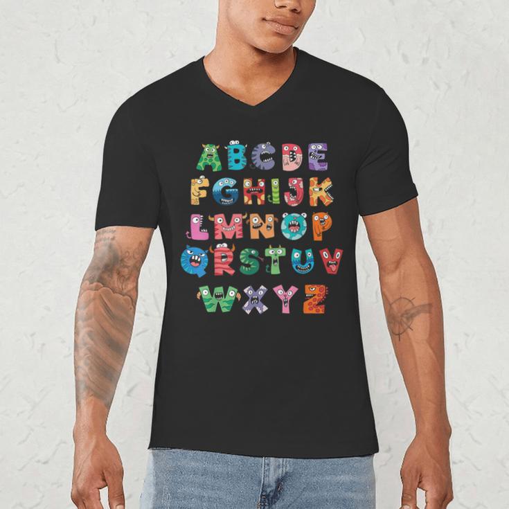 ABC Cute Monster Alphabet Halloween Teacher Costume Kids Men's V-Neck T-Shirt, novelty gifts, funny gifts