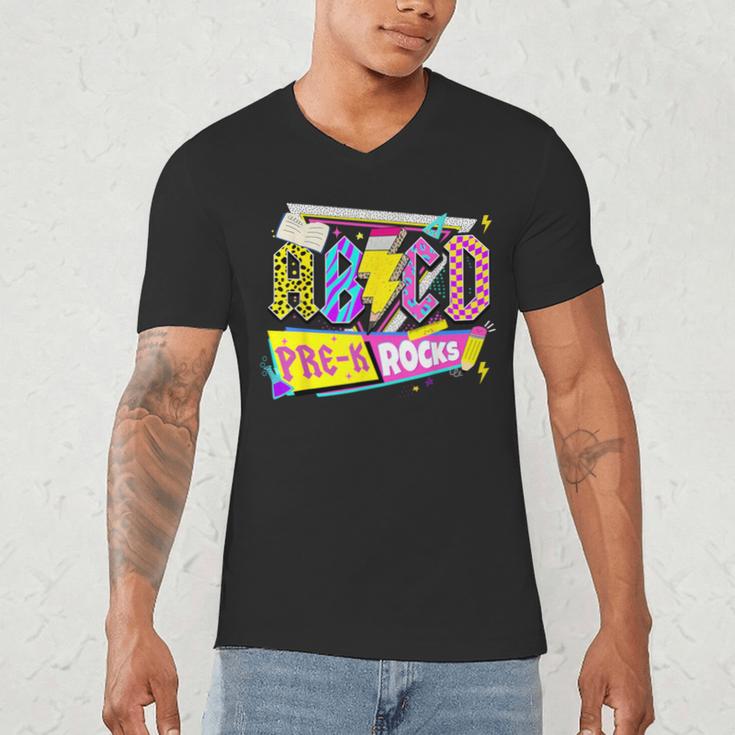 ABCD Pre-K Rocks Back To School PreK Kindergarten Teacher Men's V-Neck T-Shirt, novelty gifts, funny gifts
