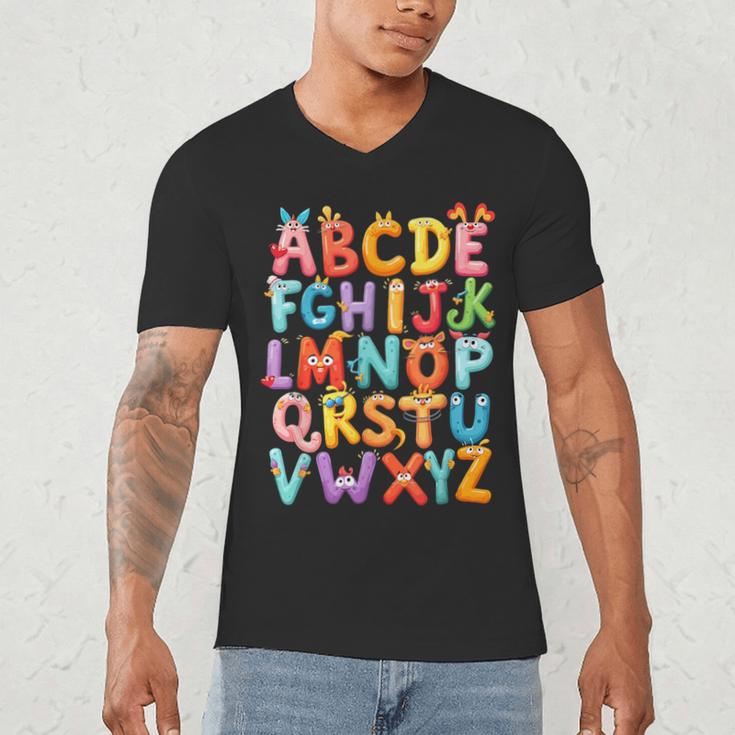 Alphabet A-Z ABC Kids Back To School Pre K Teachers Men's V-Neck T-Shirt, novelty gifts, funny gifts