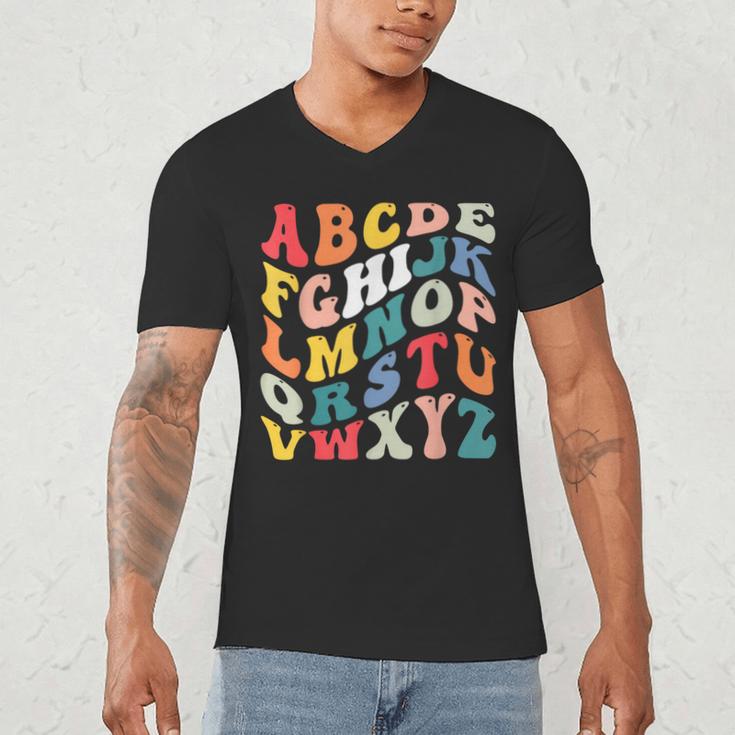 Alphabet Hi Back To School ABC Pre K Kindergarten Teacher Men's V-Neck T-Shirt, novelty gifts, funny gifts