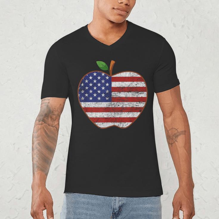 American Flag Teachers Students Apple 4th Of July Vintage Men's V-Neck T-Shirt, novelty gifts, funny gifts American Flag Teachers Students Apple 4th Of July Vintage Men's V-Neck T-Shirt, novelty gifts, funny gifts