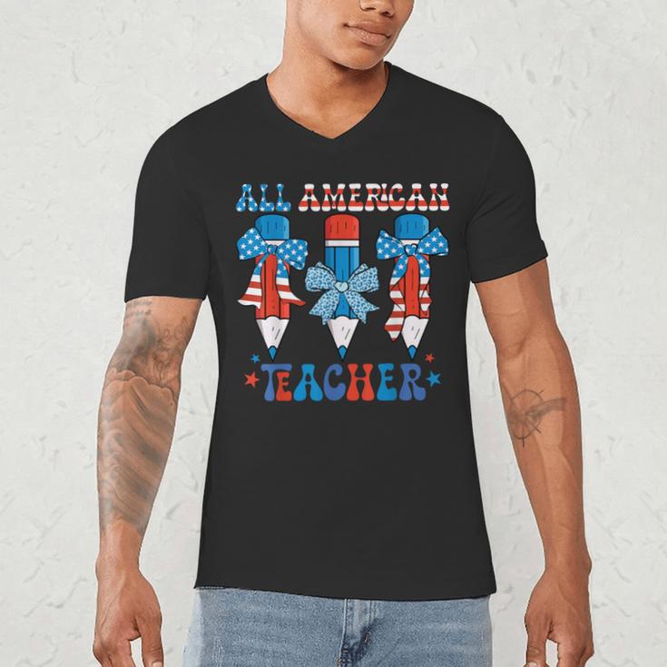 All American Teacher Pencil Coquette Bow USA Flag Teachers Men's V-Neck T-Shirt, novelty gifts, funny gifts All American Teacher Pencil Coquette Bow USA Flag Teachers Men's V-Neck T-Shirt, novelty gifts, funny gifts