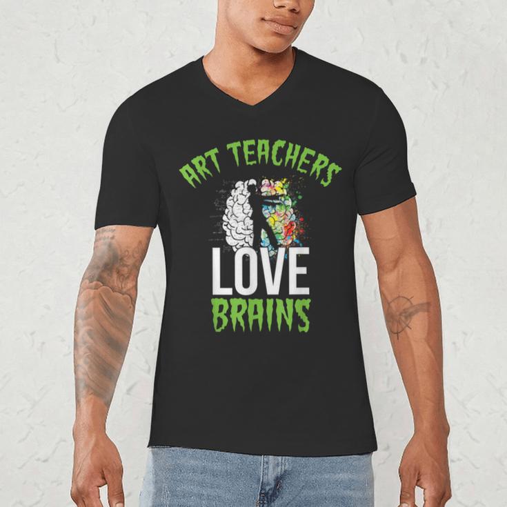 Art Teachers Love Brains Shirt Halloween Zombie Teaching Tee Men Women Kids Men's V-Neck T-Shirt, novelty gifts, funny gifts