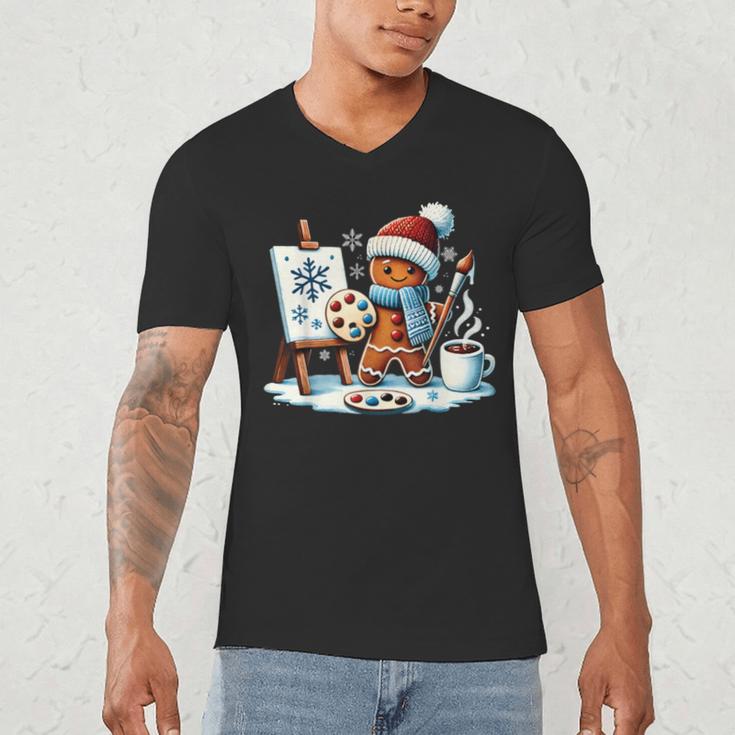 Artist Gingerbread Painter Art Teacher Student Christmas Men's V-Neck T-Shirt, novelty gifts, funny gifts