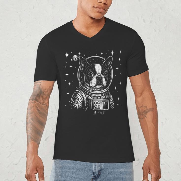 Astronaut Boston Terrier Space Galaxy Dog Lovers Men's V-Neck T-Shirt, novelty gifts, funny gifts