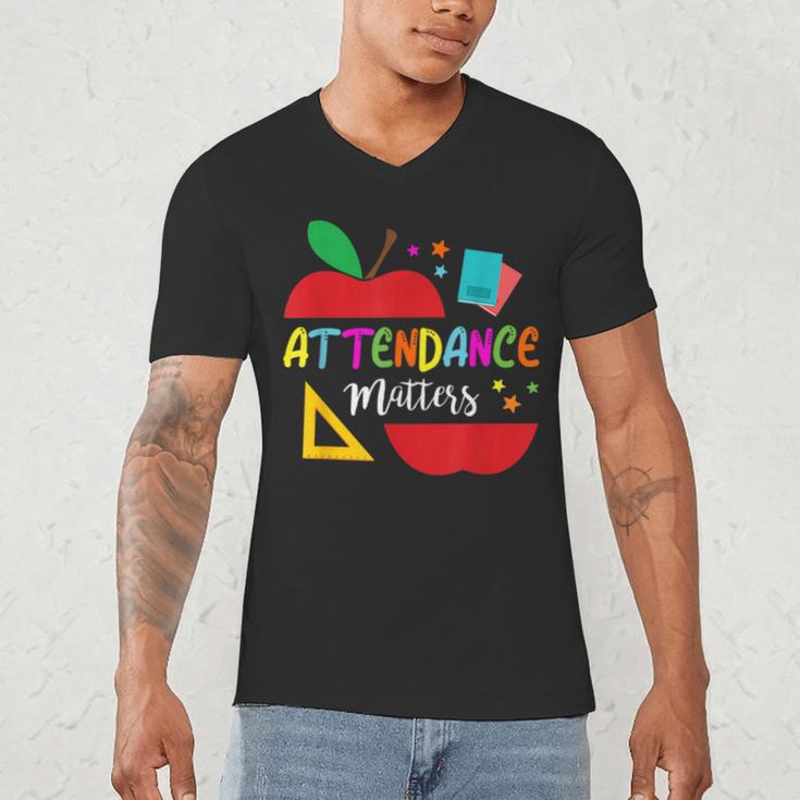Attendance Matters Teacher Apple For Back To School Men's V-Neck T-Shirt, novelty gifts, funny gifts