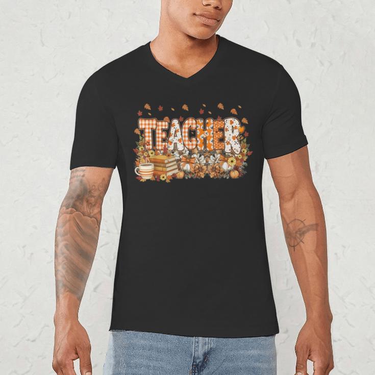 Autumn Pumpkin Thanksgiving Coffee Floral Teacher Fall Men's V-Neck T-Shirt, novelty gifts, funny gifts Autumn Pumpkin Thanksgiving Coffee Floral Teacher Fall Men's V-Neck T-Shirt, novelty gifts, funny gifts
