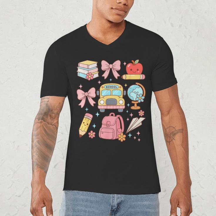 Back To School Coquette Teacher Women Girl Kindergarten PreK Men's V-Neck T-Shirt, novelty gifts, funny gifts