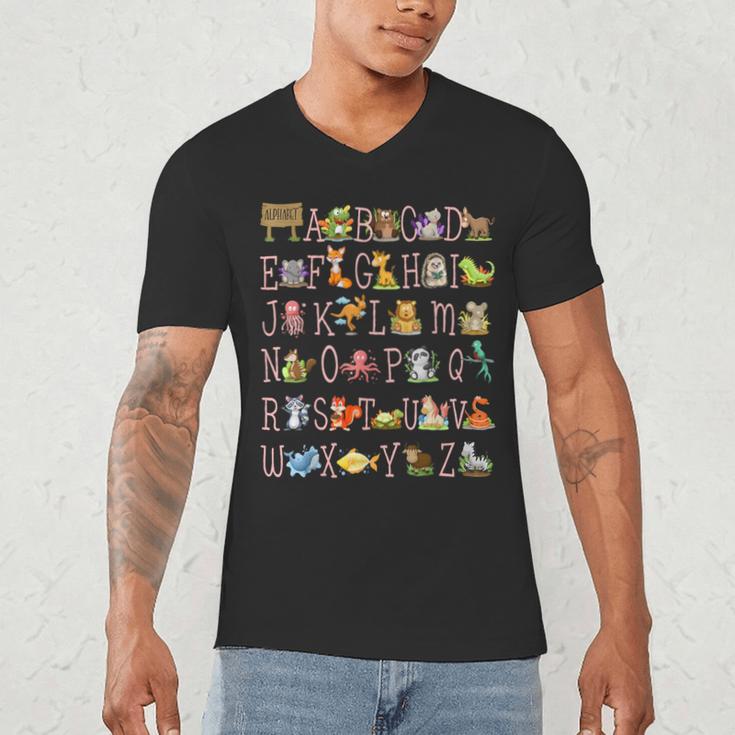 Back To School Kindergarten Teacher ABCs Animals Alphabet Men's V-Neck T-Shirt, novelty gifts, funny gifts