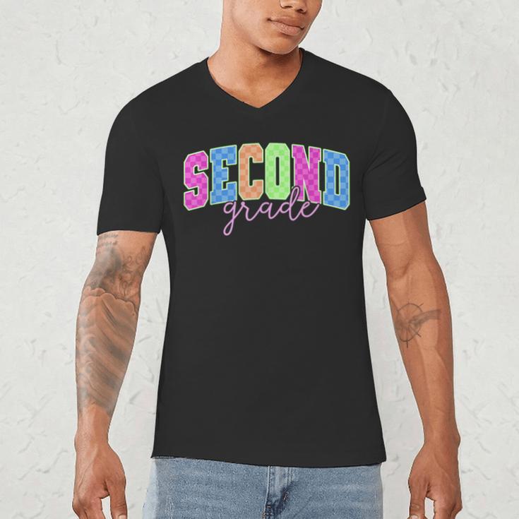 Back To School Neon Checkered Second Grade Colorful Teacher Men's V-Neck T-Shirt, novelty gifts, funny gifts Back To School Neon Checkered Second Grade Colorful Teacher Men's V-Neck T-Shirt, novelty gifts, funny gifts
