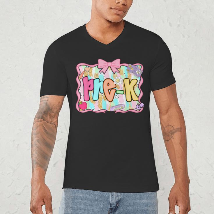 Back To School Pre-K Preppy Teacher Girl Men's V-Neck T-Shirt, novelty gifts, funny gifts