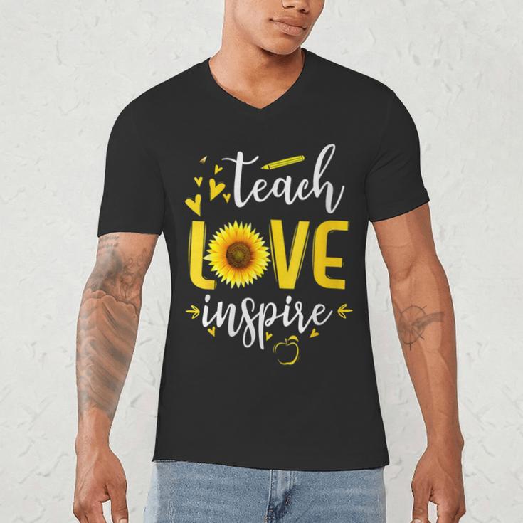 Back To School Teach Love And Inspire Teacher Sunflower Men's V-Neck T-Shirt, novelty gifts, funny gifts Back To School Teach Love And Inspire Teacher Sunflower Men's V-Neck T-Shirt, novelty gifts, funny gifts