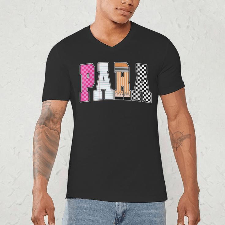 Back To School Teacher Para Preppy Checkered Para Life Men's V-Neck T-Shirt, novelty gifts, funny gifts