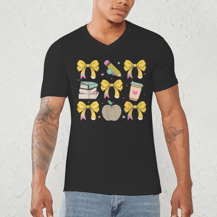 Back To School Yellow Bows Book Coffee Leopard Apple Teacher Men's V-Neck T-Shirt, novelty gifts, funny gifts Back To School Yellow Bows Book Coffee Leopard Apple Teacher Men's V-Neck T-Shirt, novelty gifts, funny gifts