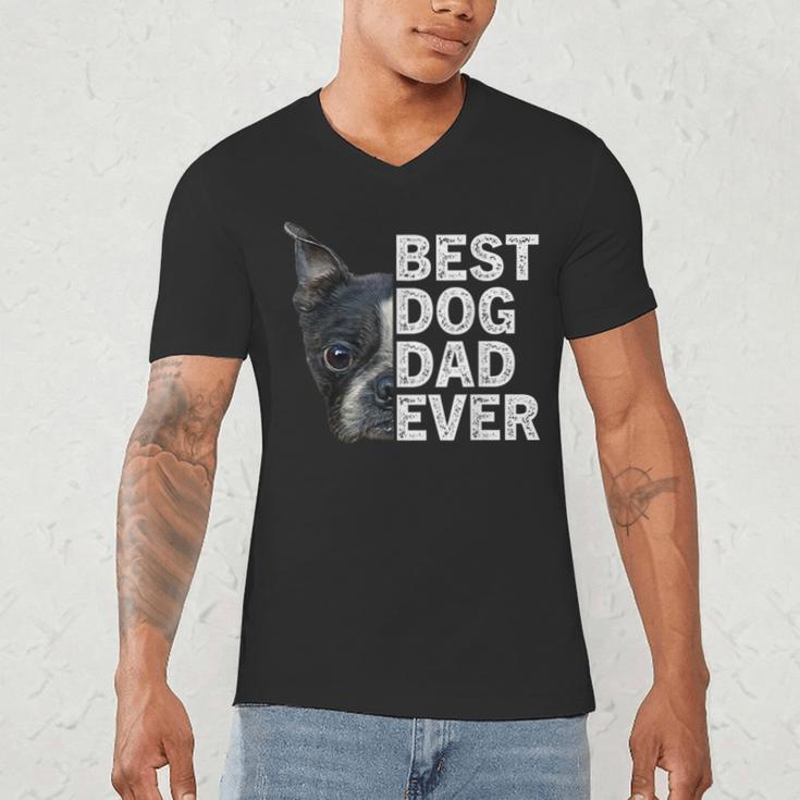 Best Dog Dad Ever Boston Terrier Dog Lover For Dad Men Women Girls Kids Men's V-Neck T-Shirt, novelty gifts, funny gifts