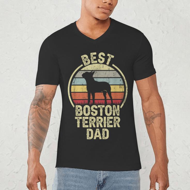Best Dog Father Dad Vintage Boston Terrier For Men Women Men's V-Neck T-Shirt, novelty gifts, funny gifts