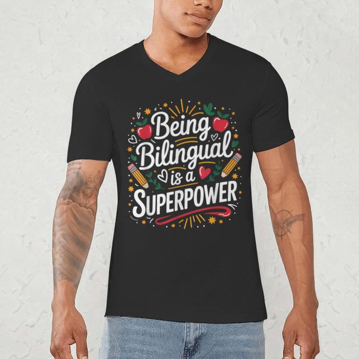 Being Bilingual Is A Superpower ESL Teacher School Men's V-Neck T-Shirt, novelty gifts, funny gifts Being Bilingual Is A Superpower ESL Teacher School Men's V-Neck T-Shirt, novelty gifts, funny gifts